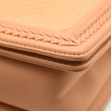 CHANEL Calfskin Chevron Quilted Medium Braided Boy Flap Beige