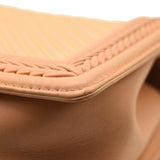 CHANEL Calfskin Chevron Quilted Medium Braided Boy Flap Beige