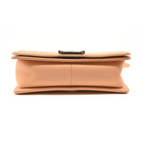 CHANEL Calfskin Chevron Quilted Medium Braided Boy Flap Beige