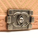 CHANEL Calfskin Chevron Quilted Medium Braided Boy Flap Beige