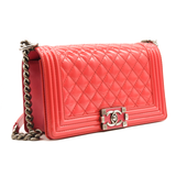 Chanel Patent Calfskin Enamel Quilted Medium Boy Flap Dark Pink