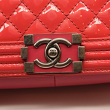 Chanel Patent Calfskin Enamel Quilted Medium Boy Flap Dark Pink
