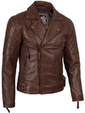 Frisco Mens Dark Brown Quilted Asymmetrical Leather Biker Style Jacket