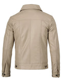 Fernando Men's Beige Real Trucker Leather Jacket