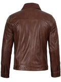 Fernando Men's Cognac Wax Harrington Leather Trucker Jacket