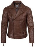 Frisco Mens Dark Brown Quilted Asymmetrical Leather Biker Style Jacket