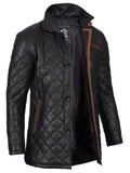 Glen Mens Black Quilted Leather Car Coat