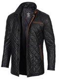 Glen Mens Black Quilted Leather Car Coat