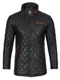 Glen Mens Black Quilted Leather Car Coat