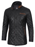 Glen Mens Black Quilted Leather Car Coat