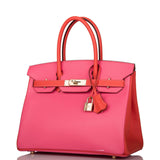 Hermes Birkin 30cm Bi-Color Rose Azalee and Feu Epsom Permabrass Hardware