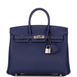 Hermes Bleu Encre Verso Togo Birkin 25cm Palladium Hardware