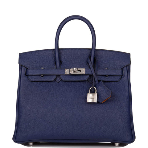 Hermes Bleu Encre Verso Togo Birkin 25cm Palladium Hardware