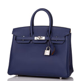 Hermes Bleu Encre Verso Togo Birkin 25cm Palladium Hardware