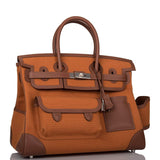Hermes Marron Inde Swift and Gold Toile Canvas "Cargo" Birkin 35cm Palladium Hardware