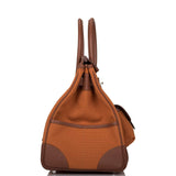 Hermes Marron Inde Swift and Gold Toile Canvas "Cargo" Birkin 35cm Palladium Hardware