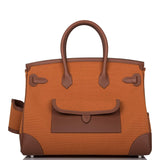 Hermes Marron Inde Swift and Gold Toile Canvas "Cargo" Birkin 35cm Palladium Hardware