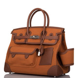 Hermes Marron Inde Swift and Gold Toile Canvas "Cargo" Birkin 35cm Palladium Hardware