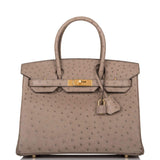 Hermes Gris Asphalte Ostrich Birkin 30cm Gold Hardware