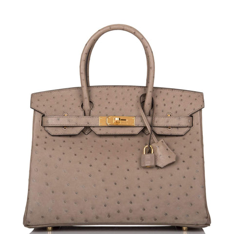 Hermes Gris Asphalte Ostrich Birkin 30cm Gold Hardware
