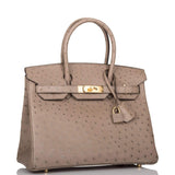 Hermes Gris Asphalte Ostrich Birkin 30cm Gold Hardware
