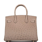 Hermes Gris Asphalte Ostrich Birkin 30cm Gold Hardware