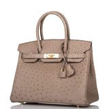 Hermes Gris Asphalte Ostrich Birkin 30cm Gold Hardware