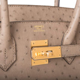 Hermes Gris Asphalte Ostrich Birkin 30cm Gold Hardware