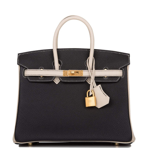 Hermes Birkin 25 Black and Craie Togo Brushed Gold Hardware
