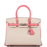 Hermes Birkin 30cm Bi-Color Craie and Rose Lipstick Clemence  Palladium Hardware