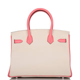 Hermes Birkin 30cm Bi-Color Craie and Rose Lipstick Clemence  Palladium Hardware