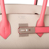 Hermes Birkin 30cm Bi-Color Craie and Rose Lipstick Clemence  Palladium Hardware