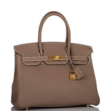 Hermes Etoupe Togo Birkin 30cm Gold Hardware