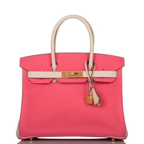 Hermes Birkin 30cm Bi-Color Craie and Rose Azalee Epsom Brushed Gold Hardware