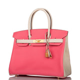 Hermes Birkin 30cm Bi-Color Craie and Rose Azalee Epsom Brushed Gold Hardware