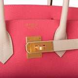 Hermes Birkin 30cm Bi-Color Craie and Rose Azalee Epsom Brushed Gold Hardware