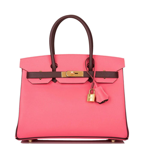 Hermes Birkin 30cm Bi-Color Rose Azalee and Bordeaux Epsom Gold Hardware