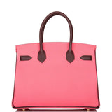 Hermes Birkin 30cm Bi-Color Rose Azalee and Bordeaux Epsom Gold Hardware