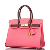 Hermes Birkin 30cm Bi-Color Rose Azalee and Bordeaux Epsom Gold Hardware