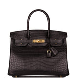 Hermes Birkin 30cm Black Matte Alligator Gold Hardware