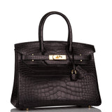 Hermes Birkin 30cm Black Matte Alligator Gold Hardware