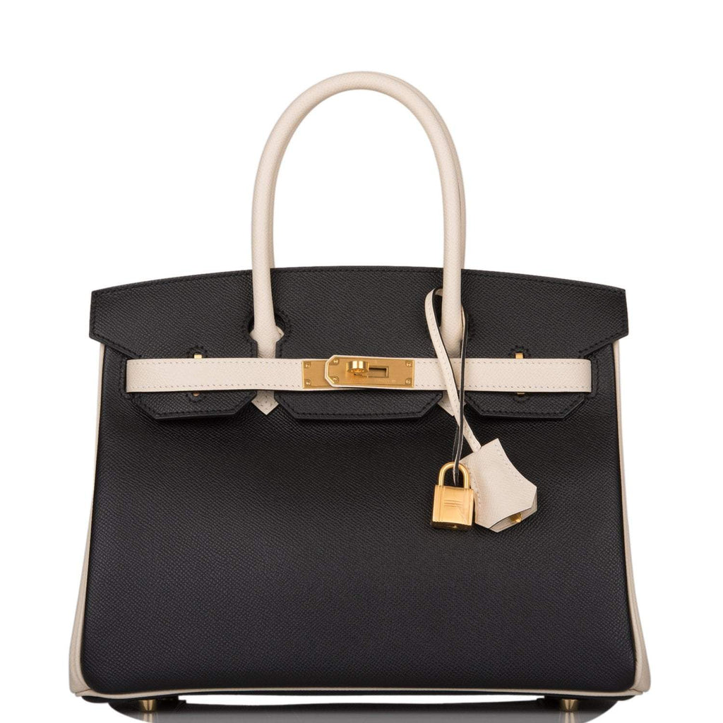 Hermes Birkin 30cm Brushed Gold Hardware Bi-Color Black and Craie Epsom