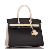Hermes Birkin 30cm Brushed Gold Hardware Bi-Color Black and Craie Epsom