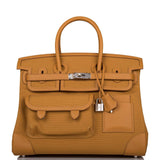 Hermes Birkin 35cm Desert/Sesame Swift and Toile Canvas "Cargo" Palladium Hardware