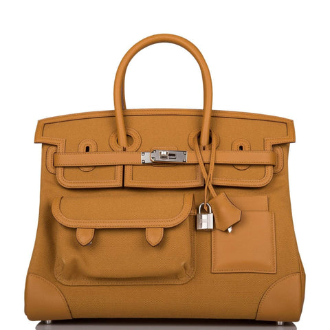 Hermes Birkin 35cm Desert/Sesame Swift and Toile Canvas "Cargo" Palladium Hardware