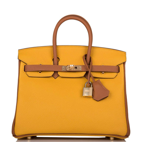 Hermes Birkin 25 Jaune Ambre and Gold Togo Permabrass Hardware