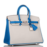 Hermes Birkin 25 Gris Mouette and Mykonos Clemence Brushed Palladium Hardware
