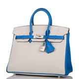 Hermes Birkin 25 Gris Mouette and Mykonos Clemence Brushed Palladium Hardware