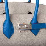 Hermes Birkin 25 Gris Mouette and Mykonos Clemence Brushed Palladium Hardware
