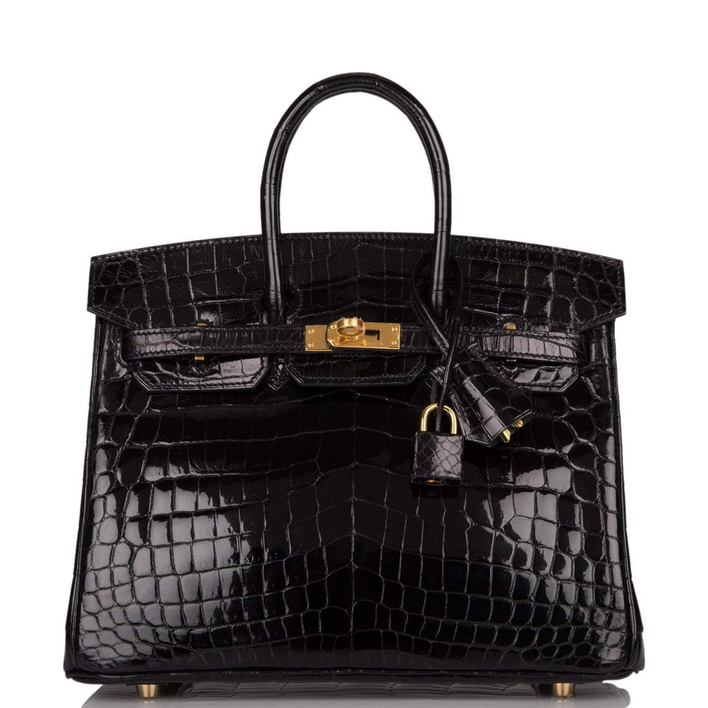 Hermes Black Shiny Niloticus Crocodile Birkin 25cm Gold Hardware